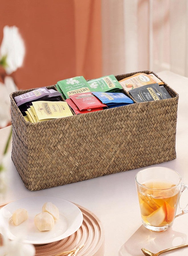 ELLDOO Coffee Pod Holder, Large Capacity Coffee Pod Organizer for K Cup Nespresso Pods, Hand-Woven Seagrass Storage Basket, 3-Section Wicker Baskets for Shelves Closets, Coffee - Image 4
